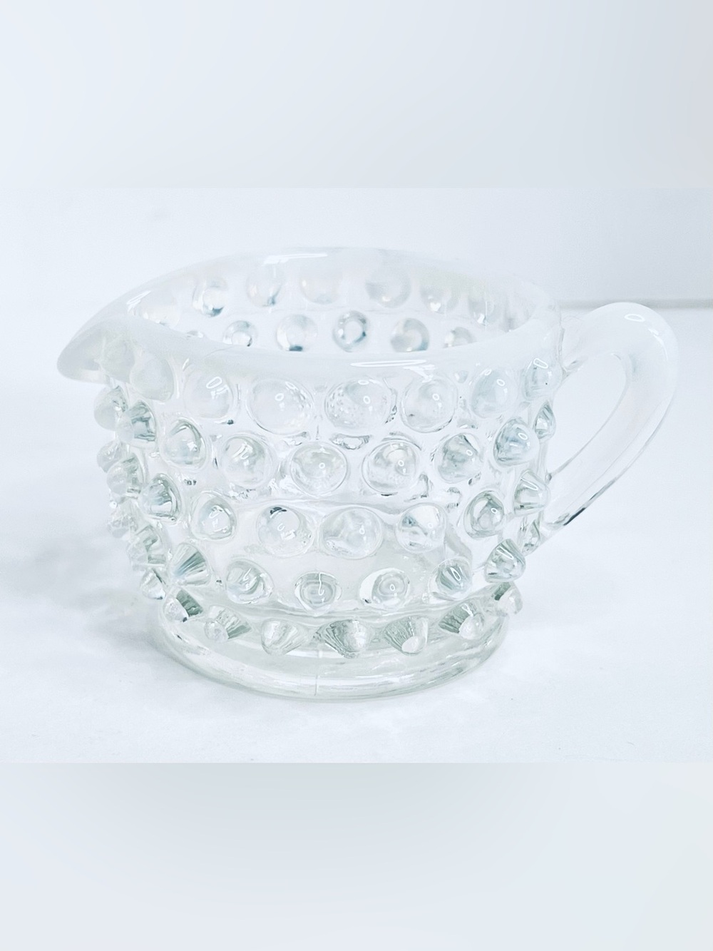 Vintage Anchor Hocking Moonstone Hobnail Mini Creamer Clear Opalescent Glass